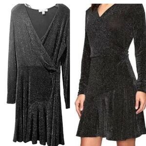 Michael Kors Metallic Wrap Black/Silver Dress Sz L